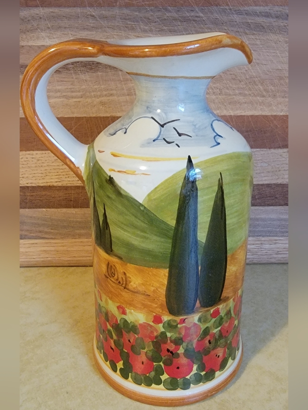 Hand Crafted Ceramic Vinegar Cruet in Green, Orange and White